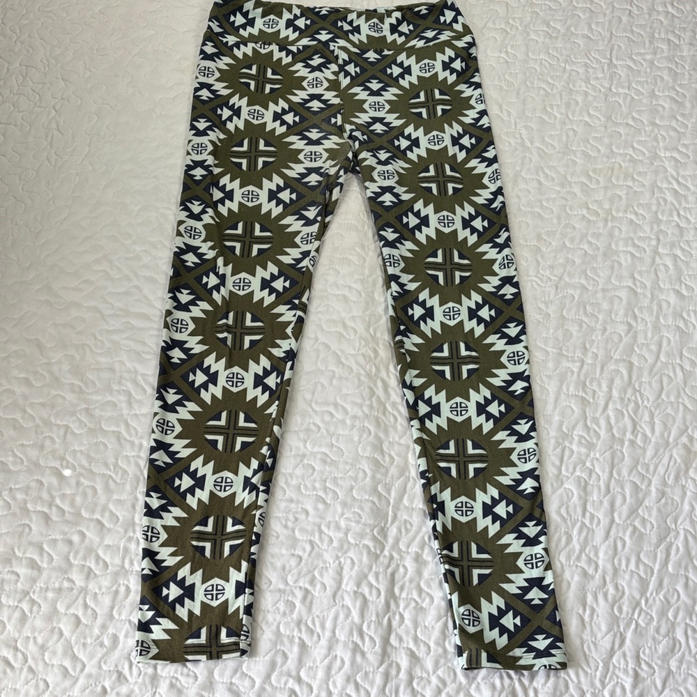 LuLaRoe Olive and Gray Geometric Leggings One Size